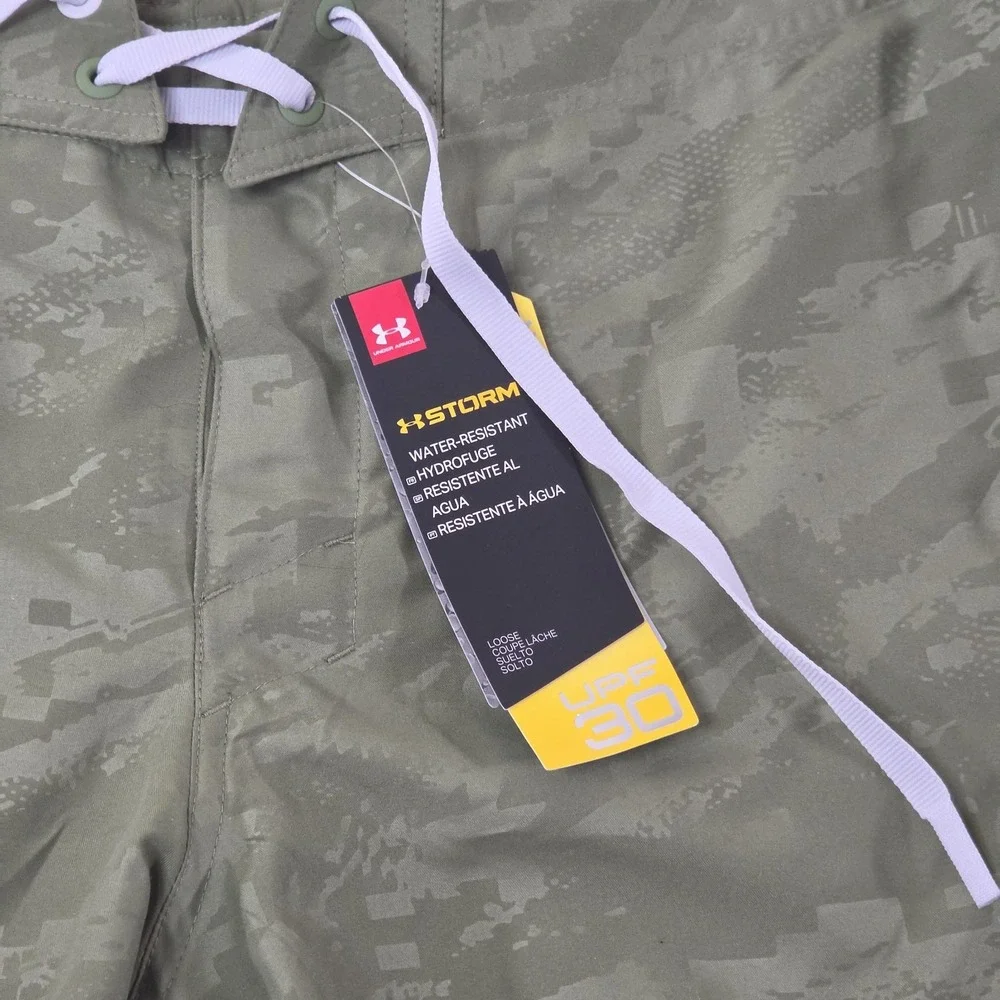 Under Armour Shore Break Board Shorts Mens 34 Trail Green Storm HeatGear NWT